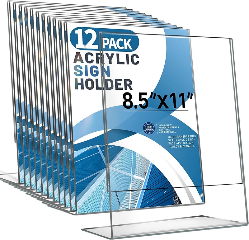 Aheroi 12 PCS Acrylic Sign Display Stands - 8.5 x 11, Clear Plastic Sign Holders for Paper Displays, Home Office Supplies - Image 1
